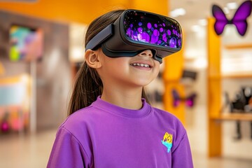Aufkleber - A futuristic classroom with holographic desks, floating displays for lessons, and students interacting with virtual reality devices