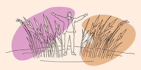 Poster - Breathe Deeply In a moment of stillness the figure stands still taking a deep breath as they enjoy the fresh air. Grasses sway lightly around their ankles a reminder of natures