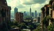 © Kromstar Studios - Crumbling skyscrapers and buildings swallowed by nature in a city