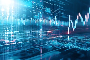 Aufkleber - A futuristic digital landscape showcasing advanced data analytics and technology trends. Lines and graphs illustrate the flow of information in a vibrant, high-tech environment.