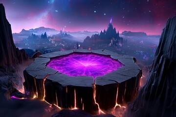 Poster - A magical computer with a glowing crystal screen, emitting enchanted runes and vibrant colors into a mystical room