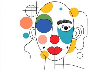 Aufkleber - A minimalist graphic of a clown face, drawn in simple geometric shapes with a bright red nose as the focal point