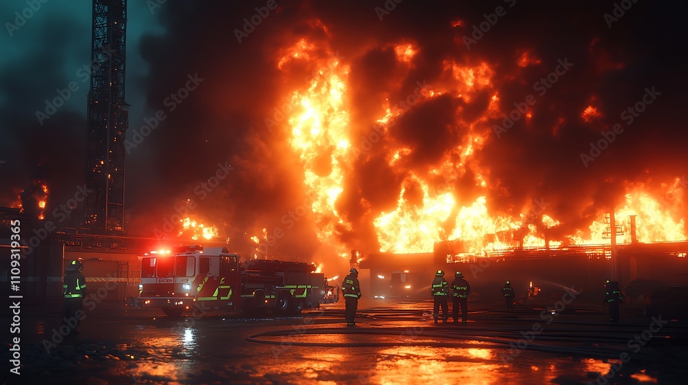 Firefighters battling a large blaze at an industrial site with ...