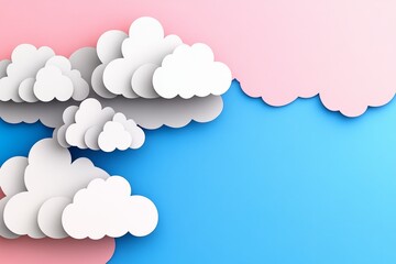 Leinwandbilder - A simple design of layered white and gray clouds in clean geometric shapes, set against a soft gradient sky