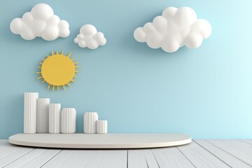 Leinwandbilder - A simple design of layered white and gray clouds in clean geometric shapes, set against a soft gradient sky