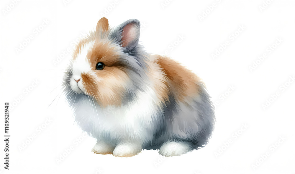 Watercolor rabbit American Fuzzy Lop breed on white background. の Stock ...