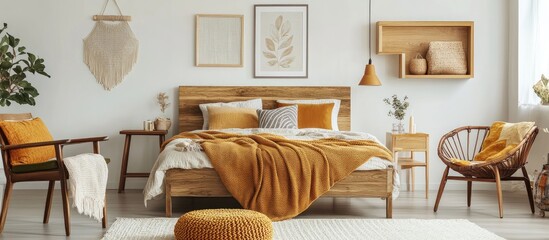 Wall Mural - Cozy Scandinavian bedroom featuring bright decor and modern design elements ideal for relaxing and rejuvenating