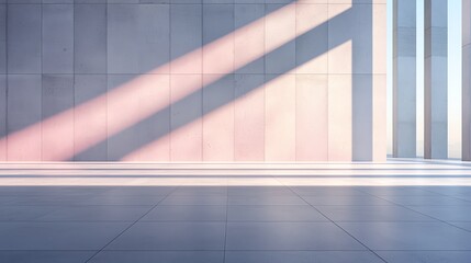 Poster - A modern, minimalistic interior space featuring smooth walls and gentle light reflections. The harmonious ambiance creates a serene environment suitable for various creative uses.