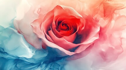 Poster - Close-up of a vibrant red rose with pastel color smoke effect, creating an artistic and dreamy image.