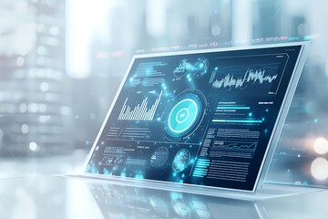 Aufkleber - A sleek modern laptop displaying vibrant data analytics and graphs