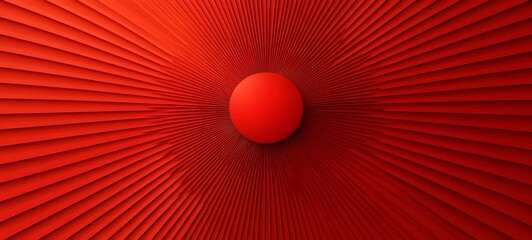 Poster - A vibrant red abstract composition featuring a centered spherical shape surrounded by radial lines, creating a dynamic and energetic visual effect.