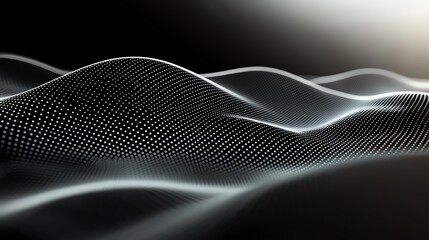 Poster - A stunning abstract image of smooth, flowing waves created with a mesh pattern, showcasing dynamic light effects against a dark background, perfect for design projects.