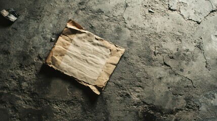 Poster - Grunge textured background with old, crumpled paper on a weathered concrete floor.