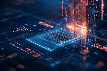 Aufkleber - A stunning visual representation of advanced technology, showcasing a futuristic microchip surrounded by glowing data streams and digital circuitry, symbolizing innovation and prog