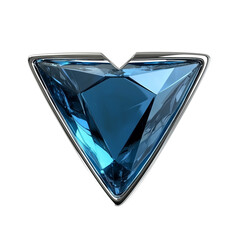 Poster - stunning sapphire triangle badge with sleek metallic border, isolated on white background, showcasing its vibrant blue hues and geometric design