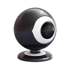 Poster - sleek, modern 360 degree camera with black and white design, isolated on white background, showcasing its compact and futuristic appearance