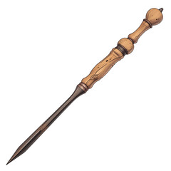 Aufkleber - wooden handled awl with sharp metal point is isolated on white background, showcasing its detailed craftsmanship and utility for leatherwork or woodworking projects
