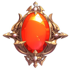 Poster - vibrant carnelian gemstone set in ornate gold banner insignia, isolated on white background, exuding elegance and luxury