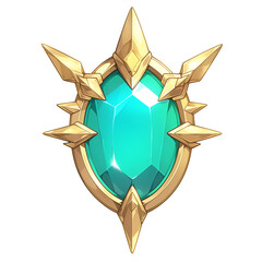 Poster - vibrant chalcedony oval emblem with golden spikes, isolated on white background, exudes sense of elegance and power