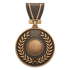 Poster - Bronze medal with laurel wreath design and ribbon, isolated on white background. medal symbolizes achievement and excellence, often awarded in competitions and events