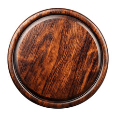 Aufkleber - round wooden plaque with rich, dark finish is isolated on white background, showcasing its smooth texture and elegant design. Perfect for awards or decorative purposes