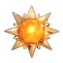 Poster - radiant citrine starburst pin with geometric design, isolated on white background, showcasing its vibrant yellow orange hues and intricate craftsmanship