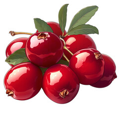 Aufkleber - cluster of vibrant red cranberries with glossy surfaces and green leaves, isolated on white background, showcasing their fresh and juicy appearance