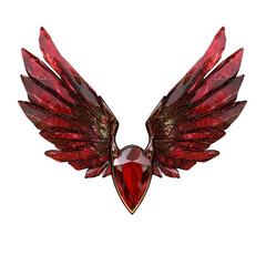 Poster - Garnet wing emblem with intricate red gemstone design, isolated on white background, symbolizing elegance and power