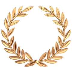 Poster - Golden laurel wreath made of gold, isolated on white background, symbolizing victory and achievement. shiny metallic leaves form classic circular shape, often associated with honor and success