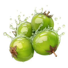 Aufkleber - Fresh green gooseberries splashing in water, showcasing their vibrant color and juicy texture. image captures refreshing essence of these fruits, perfect for healthy eating