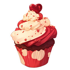 Leinwandbilder - delicious cupcake with red and white swirled frosting, topped with heart shaped decoration, sits in red polka dot wrapper, perfect for romantic occasion or celebration
