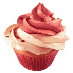 Aufkleber - delicious cupcake with swirled pink and white frosting, topped with heart shaped decoration, isolated on white background. Perfect for celebrations and sweet moments