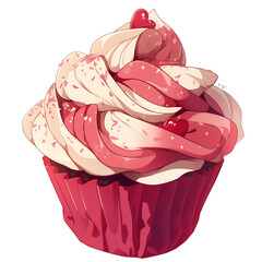 Leinwandbilder - delicious cupcake with swirled pink and white frosting, topped with heart shaped decorations, evokes sense of sweetness and love. Perfect for romantic occasions or celebrations