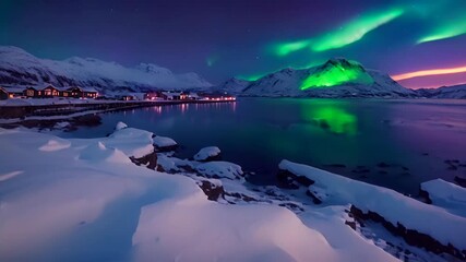 Poster - Aurora borealis over a snowy landscape