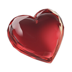 Poster - heart shaped glass ornament with vibrant red hue is isolated on white background, showcasing its intricate facets and glossy finish, perfect for romantic or decorative themes