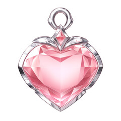 Poster - sparkling pink heart shaped gemstone pendant with intricate silver detailing, isolated on white background, exudes elegance and charm