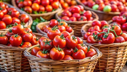 Wall Mural - Fresh red tomatoes in baskets at a local market, fresh, red, tomatoes, local, market, produce, vibrant, healthy