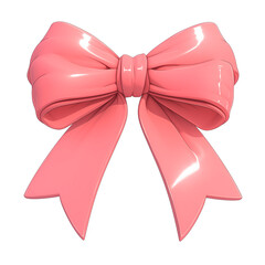 Poster - shiny pink ribbon bow with heart shaped design, isolated on white background, exudes elegance and charm, perfect for gift wrapping or decoration