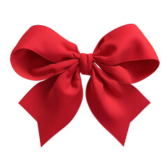 Poster - vibrant red ribbon bow with heart shaped design, isolated on white background, exudes elegance and charm. Perfect for gift wrapping or festive decorations