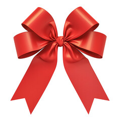 Poster - vibrant red ribbon bow with heart shaped design, isolated on white background, perfect for festive decorations and gift wrapping