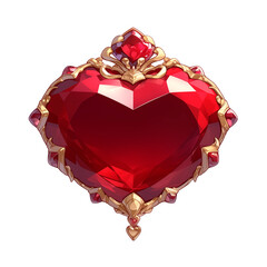 Poster - heart shaped gemstone centerpiece with intricate gold detailing, isolated on white background, exudes elegance and luxury. vibrant red hue and ornate design make it striking decorative piece