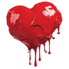 Aufkleber - vibrant red heart shaped wall art piece with glossy, dripping paint effect, isolated on white background, evokes sense of passion and creativity