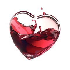 Poster - heart shaped wine glass filled with red wine, isolated on white background, symbolizes love and romance. splash effect adds dynamic and artistic touch to image