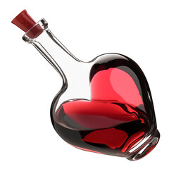 Poster - heart shaped glass bottle filled with red liquid, featuring cork stopper, isolated on white background. unique design and vibrant color create romantic and elegant appearance