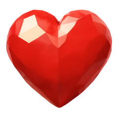 Poster - vibrant red, faceted heart shaped object isolated on white background, symbolizing love and affection. geometric design adds modern touch to classic heart shape