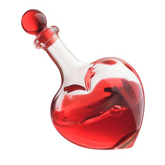 Poster - heart shaped glass bottle filled with red liquid, isolated on white background, exudes elegance and romance. unique design and vibrant color make it captivating decorative piece