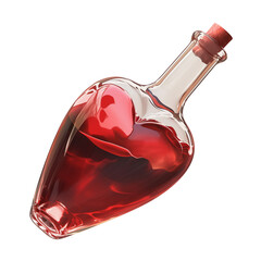 Poster - heart shaped glass bottle filled with red liquid, featuring cork stopper, isolated on white background. elegant design and vibrant color create romantic and eye catching appearance