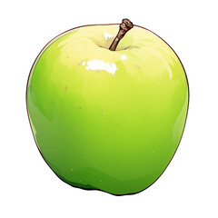 Poster - vibrant green apple with glossy surface is isolated on white background, showcasing its fresh and juicy appearance. apple stem is intact, adding to its natural look