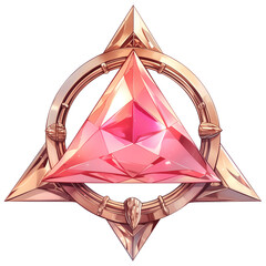 Poster - shiny pink triangular gemstone is set within decorative gold frame, creating elegant and luxurious appearance. intricate design features geometric shapes and polished finish