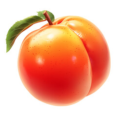 Poster - ripe nectarine with vibrant orange red skin and green leaf is isolated on white background, showcasing its fresh and juicy appearance